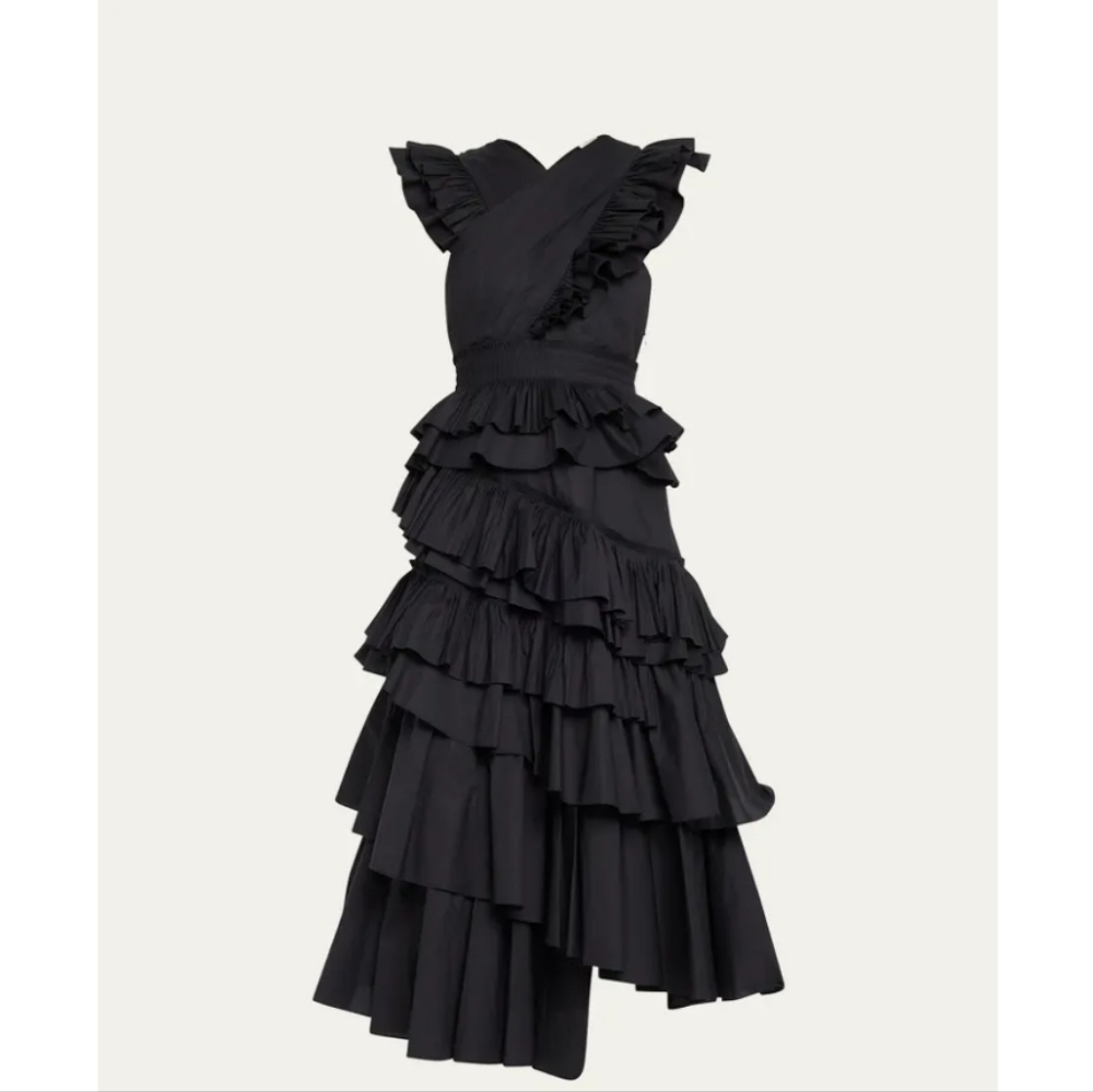 ULLA JOHNSONAurore Tiered Ruffle Crisscross Dress